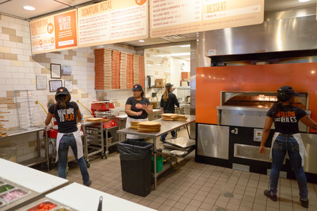 CHICAGO, IL - CIRCA MARCH, 2016: inside Blaze Pizza restaurant. Blaze Pizza LLC is a Pasadena, California-based chain within the fast-casual dining restaurants category.