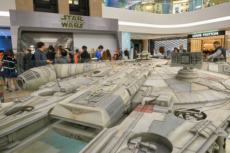 HONG KONG - CIRCA DECEMBER, 2015: Millennium Falcon at exhibition on second floor in Times Square