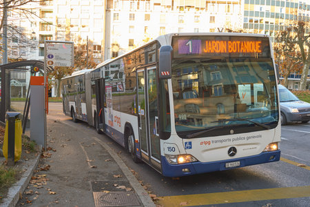 GENEVA, SWITZERLAND - CIRCA NOVEMBER, 2015: a bus in Genevaのeditorial素材