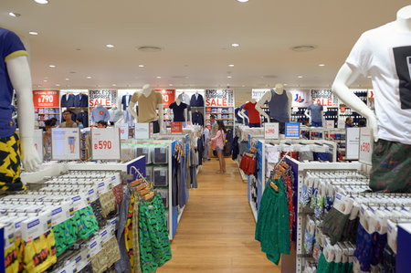 BANGKOK, THAILAND - JUNE 21, 2015: inside Uni Qlo store at a shopping center in Bangkok.
