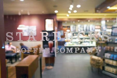 SEOUL, SOUTH KOREA - CIRCA MAY, 2017: Starbucks coffee shop in Seoul. Starbucks Corporation is an American coffee company and coffeehouse chain.のeditorial素材