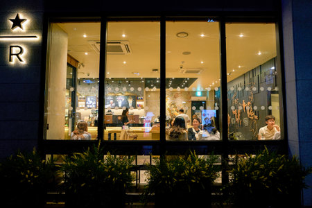 SEOUL, SOUTH KOREA - CIRCA MAY, 2017: Starbucks coffee shop in Seoul. Starbucks Corporation is an...