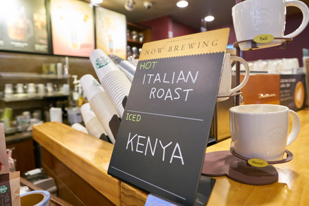 SEOUL, SOUTH KOREA - CIRCA MAY, 2017: inside Starbucks coffee shop in Seoul. Starbucks Corporation is an American coffee company and coffeehouse chain.のeditorial素材