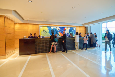 HONG KONG - CIRCA SEPTEMBER, 2016: reception at Four Seasons Hotel Hong Kong. Four Seasons Hotel Hong Kong is a five-star hotel building in the Sun Hung Kai Properties.のeditorial素材