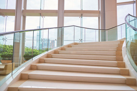 HONG KONG - CIRCA SEPTEMBER, 2016: stairs at Four Seasons Hotel Hong Kong. Four Seasons Hotel Hong Kong is a five-star hotel building in the Sun Hung Kai Properties.のeditorial素材