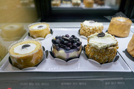 SEOUL, SOUTH KOREA - CIRCA JUNE, 2017: close up shot of desserts at Starbucks in Seoul. Starbucks Corporation is an American coffee company and coffeehouse chain.のeditorial素材