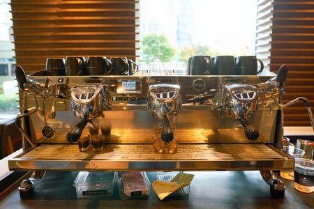 SEOUL, SOUTH KOREA - CIRCA MAY, 2017: coffee machine at Starbucks Reserve in Seoul. Starbucks...