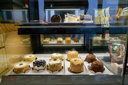 SEOUL, SOUTH KOREA - CIRCA JUNE, 2017: close up shot of desserts at Starbucks in Seoul. Starbucks Corporation is an American coffee company and coffeehouse chain.のeditorial素材