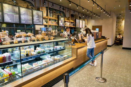 SEOUL, SOUTH KOREA - CIRCA JUNE, 2017: display case at Starbucks in Seoul. Starbucks Corporation is...