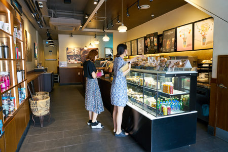 SEOUL, SOUTH KOREA - CIRCA MAY, 2017: display case at Starbucks in Seoul. Starbucks Corporation is...