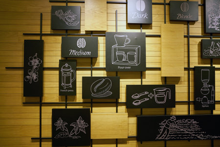 SEOUL, SOUTH KOREA - CIRCA MAY, 2017: inside Starbucks coffee shop in Seoul. Starbucks Corporation is an American coffee company and coffeehouse chain.のeditorial素材