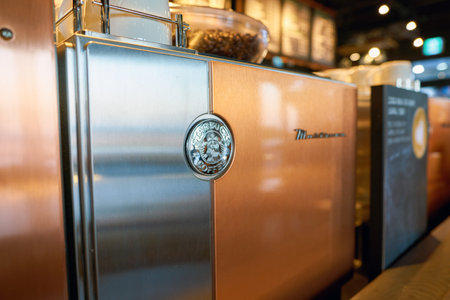 SEOUL, SOUTH KOREA - CIRCA MAY, 2017: inside Starbucks coffee shop in Seoul. Starbucks Corporation is an American coffee company and coffeehouse chain.のeditorial素材