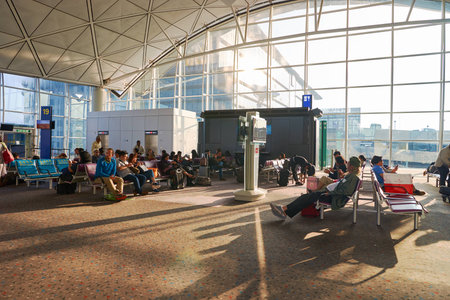 HONG KONG - CIRCA SEPTEMBER, 2016: people at Hong Kong International Airport in the morning.のeditorial素材