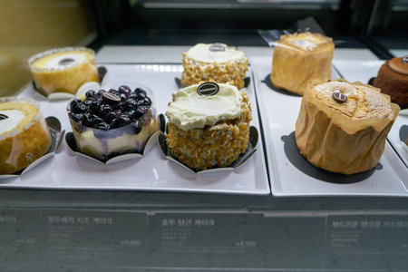 SEOUL, SOUTH KOREA - CIRCA JUNE, 2017: close up shot of desserts at Starbucks in Seoul. Starbucks Corporation is an American coffee company and coffeehouse chain.のeditorial素材