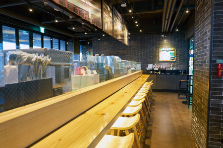 SEOUL, SOUTH KOREA - CIRCA MAY, 2017: inside Starbucks in Seoul. Starbucks Corporation is an...