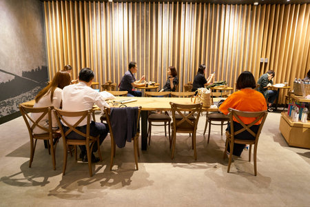 SEOUL, SOUTH KOREA - CIRCA MAY, 2017: inside Starbucks in Seoul. Starbucks Corporation is an American coffee company and coffeehouse chain.のeditorial素材