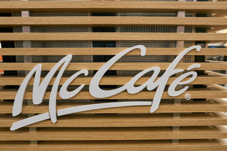 SEOUL, SOUTH KOREA - CIRCA MAY, 2017: close up shot of McCafe sign. McCafe is a coffee-house-style food and beverage chain, owned by McDonald's.のeditorial素材