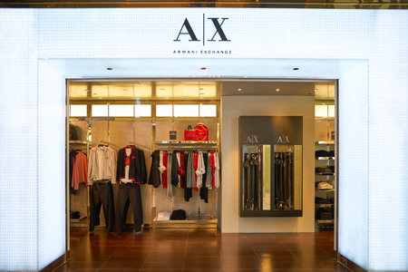 HONG KONG - CIRCA SEPTEMBER, 2016: Armani Exchange store in Hong Kong. It retails fashion and lifestyle products and is known for its occasionally provocative ad campaigns.のeditorial素材