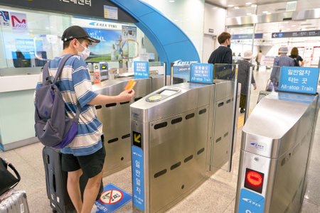 INCHEON, SOUTH KOREA - CIRCA MAY, 2017: ticketing gates, AREX Incheon International Airport stationのeditorial素材