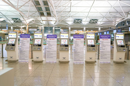 INCHEON, SOUTH KOREA - CIRCA MAY, 2017: self check-in kiosks at Incheon International Airport.のeditorial素材