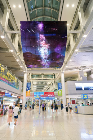 INCHEON, SOUTH KOREA - CIRCA JUNE, 2017: OLED digital signage display at the Incheon International Airport.のeditorial素材