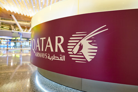 DOHA, QATAR - CIRCA MAY, 2017: inside Hamad International Airport of Doha, the capital city of Qatar.のeditorial素材
