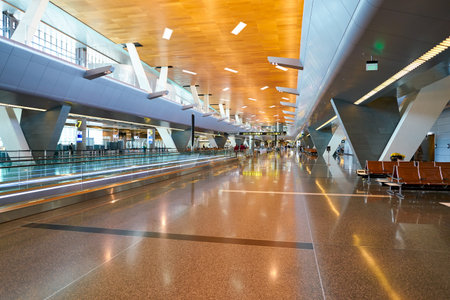 DOHA, QATAR - CIRCA JUNE, 2017: inside Hamad International Airport of Doha, the capital city of Qatar.のeditorial素材