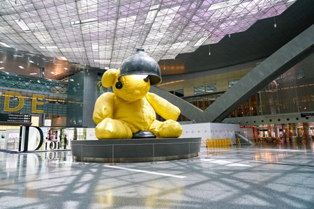 DOHA, QATAR - CIRCA JUNE, 2017: inside Hamad International Airport of Doha, the capital city of Qatar.のeditorial素材