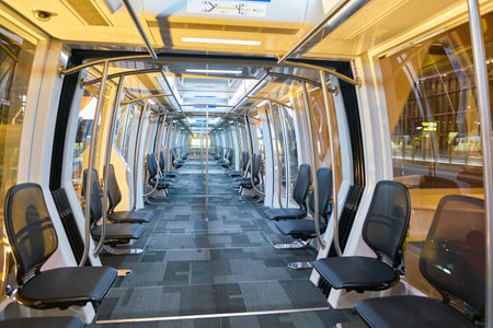 DOHA, QATAR - CIRCA MAY, 2017: inside a train at Hamad International Airport of Doha, the capital...