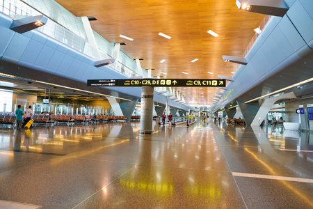 DOHA, QATAR - CIRCA JUNE, 2017: inside Hamad International Airport of Doha, the capital city of Qatar.のeditorial素材