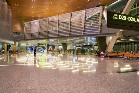 DOHA, QATAR - CIRCA MAY, 2017: inside Hamad International Airport of Doha, the capital city of Qatar.のeditorial素材