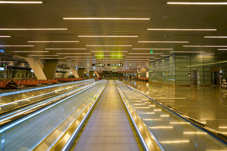DOHA, QATAR - CIRCA MAY, 2017: inside Hamad International Airport of Doha, the capital city of...