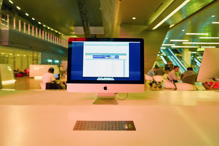DOHA, QATAR - CIRCA MAY, 2017: inside Hamad International Airport of Doha, the capital city of...