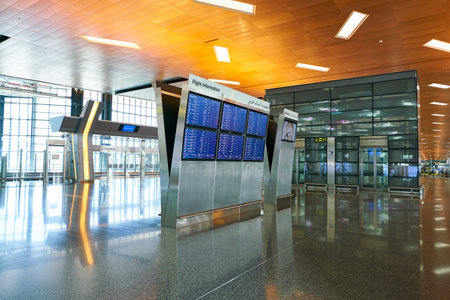 DOHA, QATAR - CIRCA JUNE, 2017: inside Hamad International Airport of Doha, the capital city of Qatar.のeditorial素材