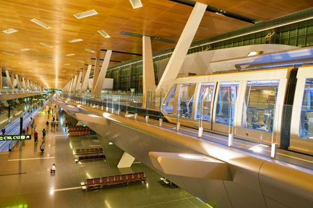 DOHA, QATAR - CIRCA MAY, 2017: inside Hamad International Airport of Doha, the capital city of...