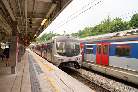 HONG KONG - SEPTEMBER 02, 2016: an MTR train on the East Rail Line. The East Rail Line is one of...