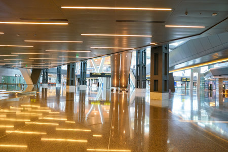 DOHA, QATAR - CIRCA JUNE, 2017: inside Hamad International Airport of Doha, the capital city of...