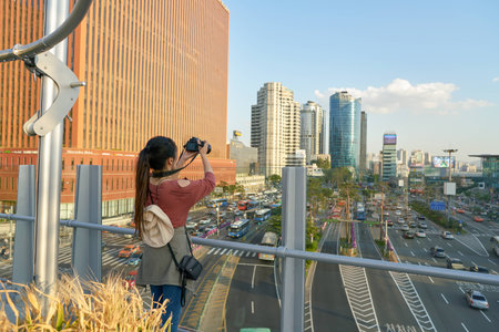 SEOUL, SOUTH KOREA - JUNE 01, 2017: view from Seoul 7017 Skypark. The Seoullo 7017 Skypark, is an elevated linear park in central Seoul  which opened on May 20, 2017.のeditorial素材
