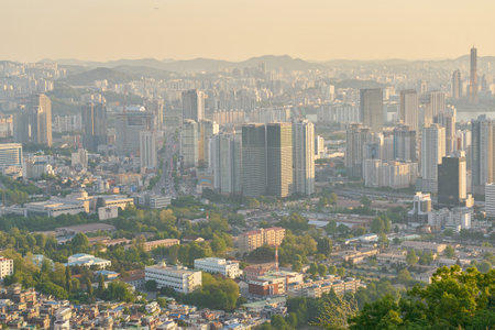 SEOUL, SOUTH KOREA - CIRCA MAY, 2017: Seoul city view from Namsan Mountain at daytime. Seoul Special City is the capital and largest metropolis of the Republic of Korea.のeditorial素材