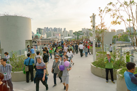 SEOUL, SOUTH KOREA - MAY 20, 2017: Seoul 7017 Skypark at opening day. The Seoullo 7017 Skypark, is an elevated linear park in central Seoul  which opened on May 20, 2017.のeditorial素材