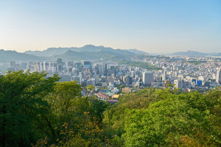 SEOUL, SOUTH KOREA - CIRCA MAY, 2017: Seoul city view from Namsan Mountain at daytime. Seoul Special City is the capital and largest metropolis of the Republic of Korea.のeditorial素材