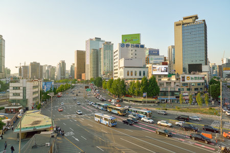 SEOUL, SOUTH KOREA - JUNE 01, 2017: view from Seoul 7017 Skypark. The Seoullo 7017 Skypark, is an...