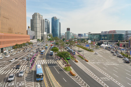 SEOUL, SOUTH KOREA - MAY 20, 2017: view from Seoul 7017 Skypark at opening day. The Seoullo 7017...