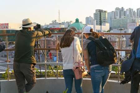 SEOUL, SOUTH KOREA -  JUNE 01, 2017: people at Seoul 7017 Skypark. The Seoullo 7017 Skypark, is an elevated linear park in central Seoul  which opened on May 20, 2017.のeditorial素材