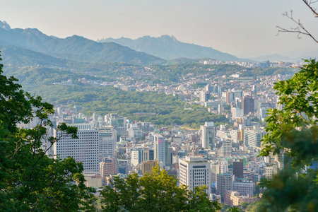 SEOUL, SOUTH KOREA - CIRCA MAY, 2017: Seoul city view from Namsan Mountain at daytime. Seoul Special City is the capital and largest metropolis of the Republic of Korea.のeditorial素材