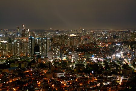 SEOUL, SOUTH KOREA - CIRCA JUNE, 2017: Seoul city view from Namsan Mountain at nighttime. Seoul...