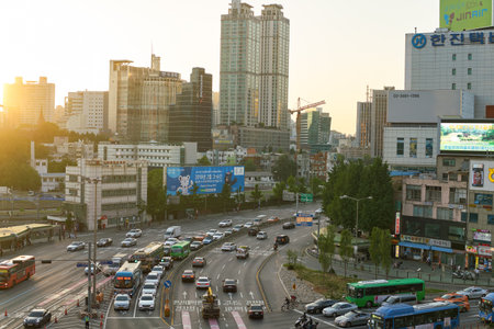 SEOUL, SOUTH KOREA - JUNE 01, 2017: view from Seoul 7017 Skypark. The Seoullo 7017 Skypark, is an...