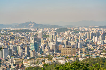 SEOUL, SOUTH KOREA - CIRCA MAY, 2017: Seoul city view from Namsan Mountain at daytime. Seoul Special City is the capital and largest metropolis of the Republic of Korea.のeditorial素材