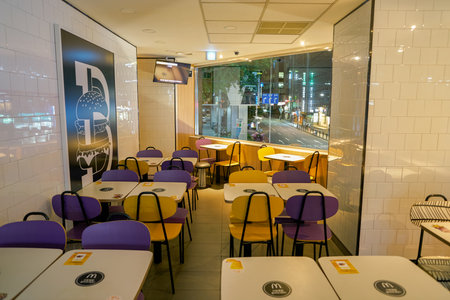 SEOUL, SOUTH KOREA - CIRCA MAY, 2017: inside McDonald's restaurant in Seoul. McDonald's is an American hamburger and fast food restaurant chain.のeditorial素材