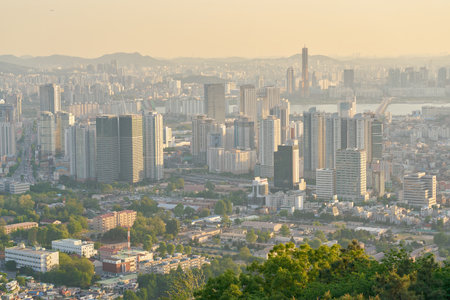 SEOUL, SOUTH KOREA - CIRCA MAY, 2017: Seoul city view from Namsan Mountain at daytime. Seoul Special City is the capital and largest metropolis of the Republic of Korea.のeditorial素材